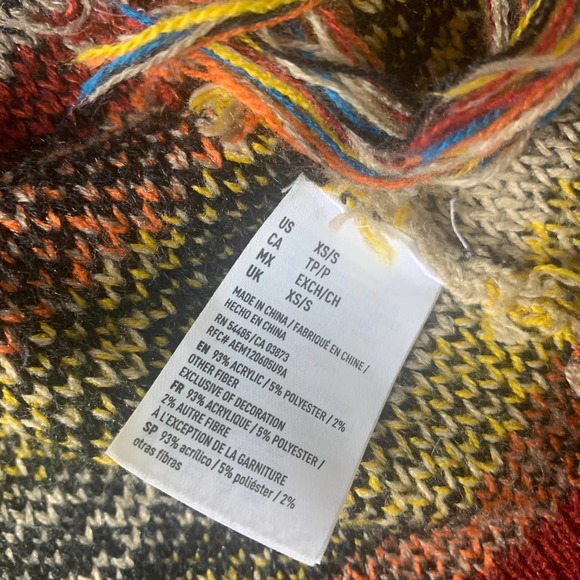 American Eagle Womens Sweater Size XS/S Multicolor Aztec Cardigan Vest Fringe - Picture 9 of 10